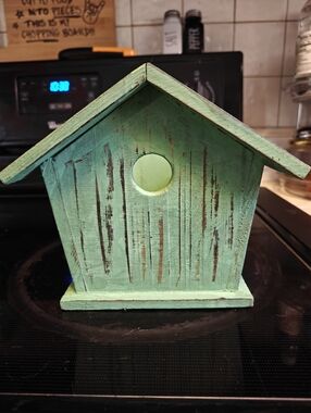 Mint Green Wooden Flower pot/Vase Birdhouse Design